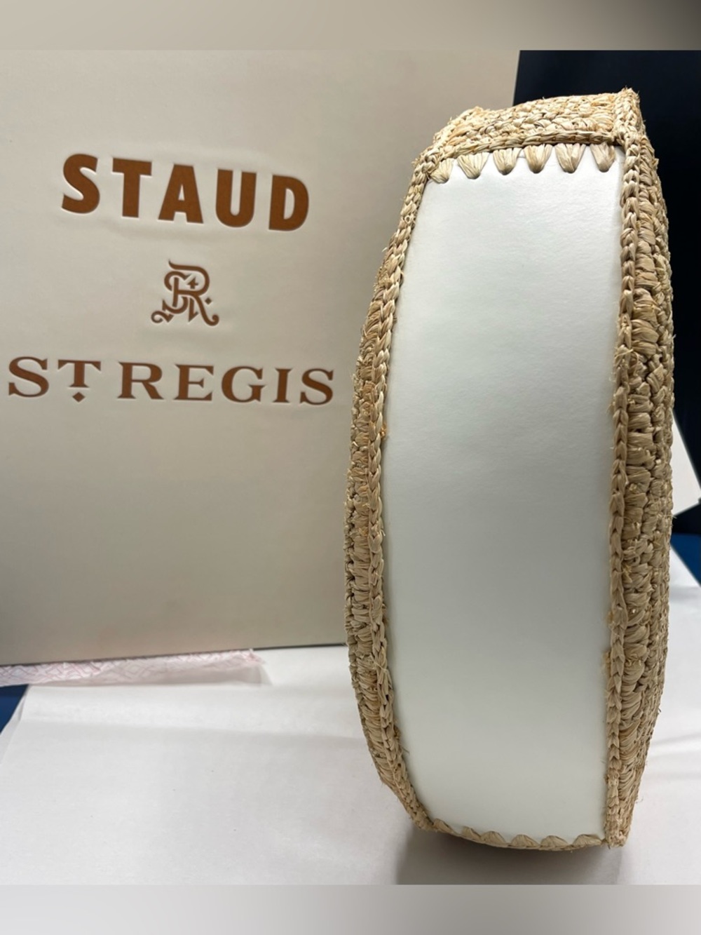 $395 STAUD for St. Regis Chic Moon Tote Bag Natural/Paper NWT - Picture 9 of 16